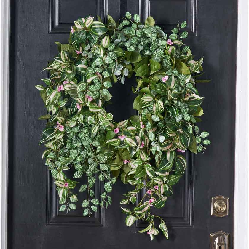 Wild Vines - Mixed Foliage, Peperomia Leaf & Wandering Dude All Season Greenery Front Door Wreath