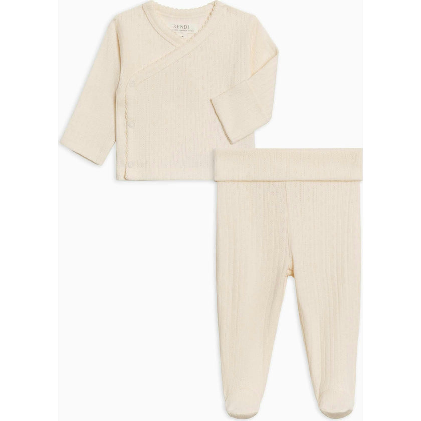 2-Piece Lacey Brushed Back Pointelle Kimono Top and Pant Set