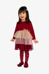 Bi-Material Dress With Glittering Skirt Red