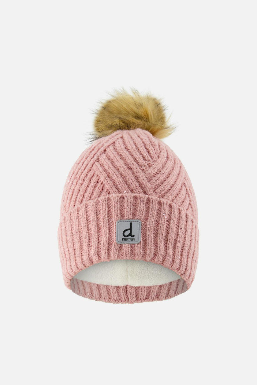 Winter Knit Hat with Pompom Pale Dusty Pink