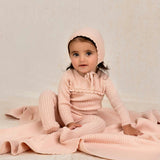 Scallop Trimmed Rib Knit Romper & Bonnet