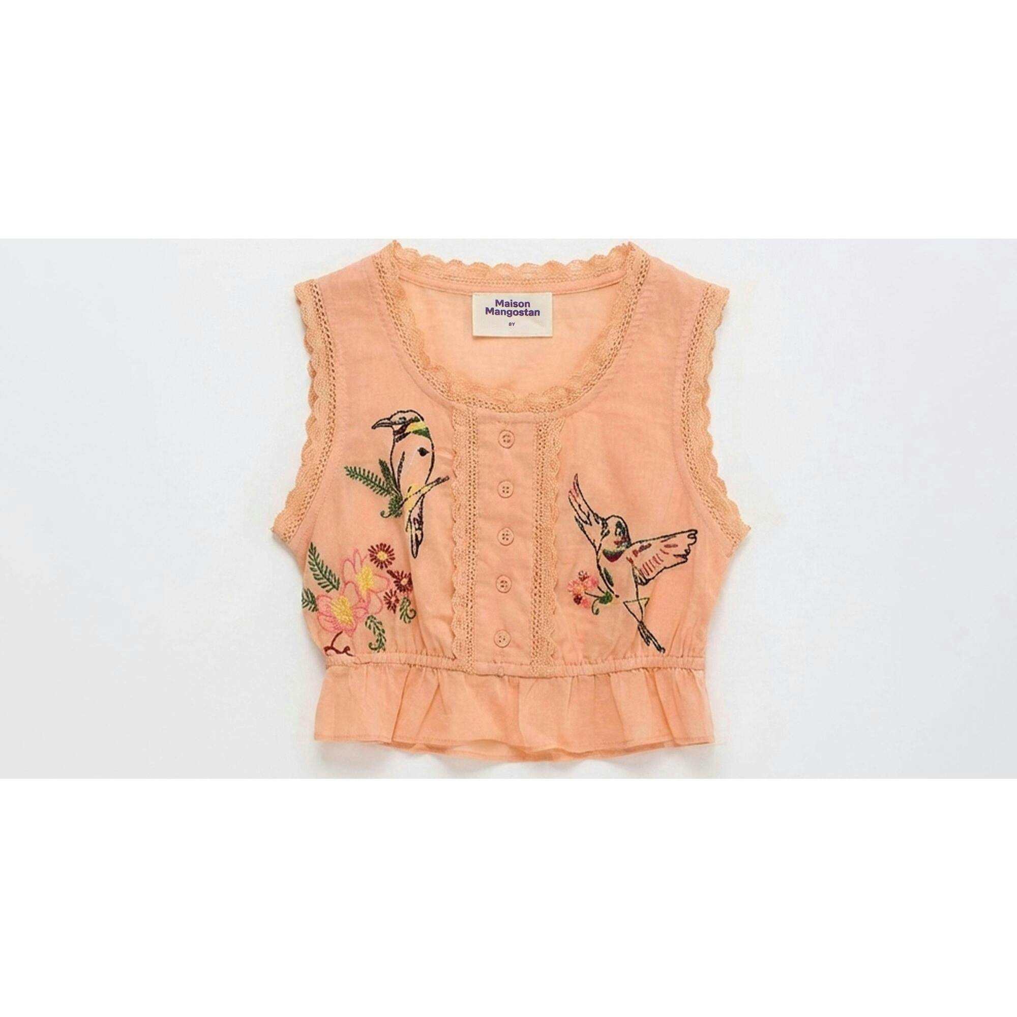 BIRDS EMBROIDERED TOP PEACH