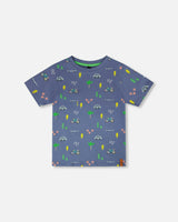Organic Cotton Jersey T-Shirt Blue Bicycle Print