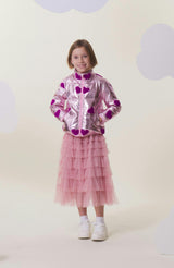 Reese Metallic Patch Puffer Jacket, Pink Hearts