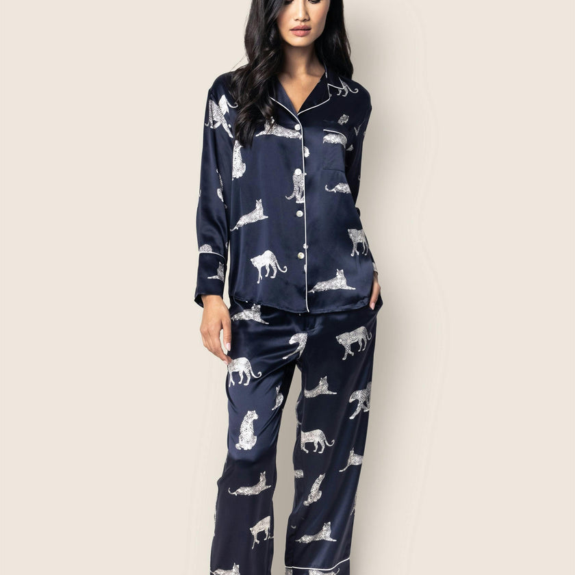 Women's Silk Pajama Set in Panthère de Nuit