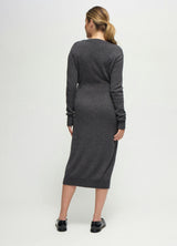 The Soft V-Neck Side Tie Sweater Grey Midi Maternity Dress