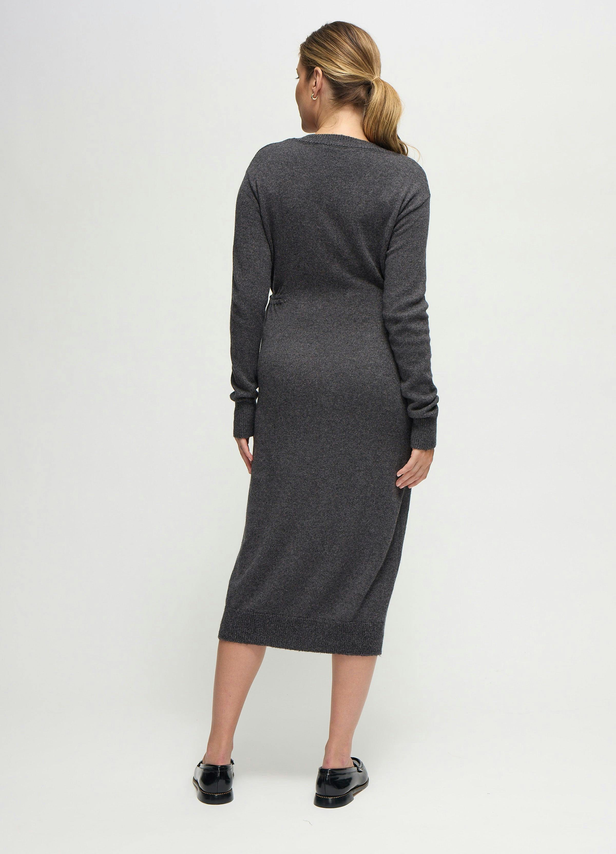 The Soft V-Neck Side Tie Sweater Grey Midi Maternity Dress