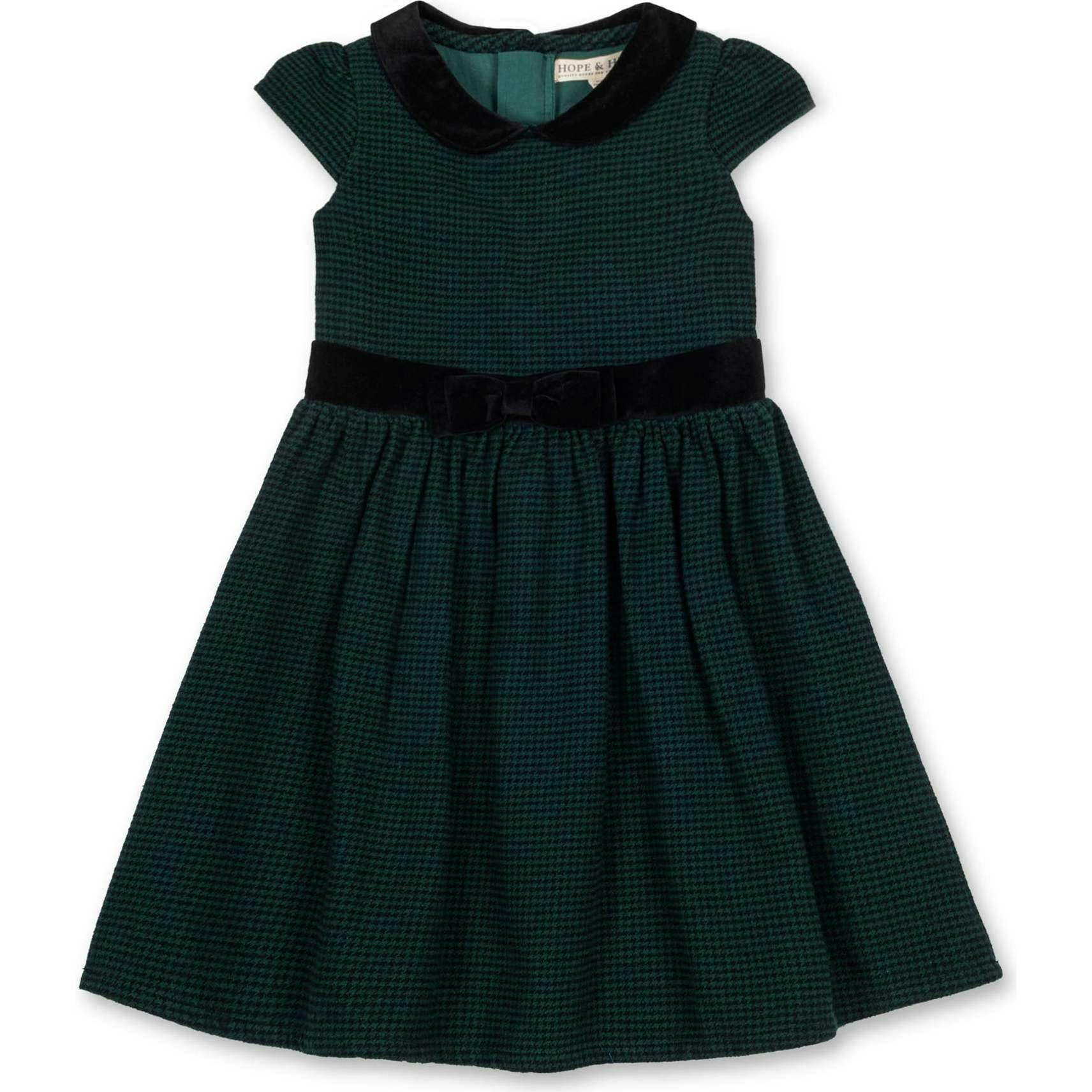 Organic Flutter Sleeve Peter Pan Collar Party Dress, Green