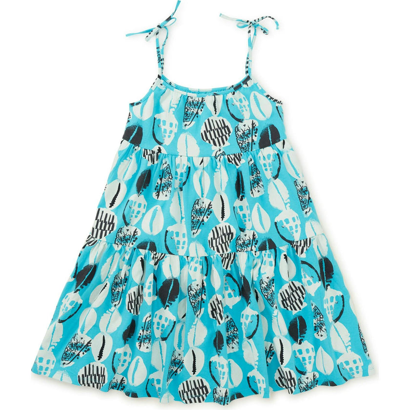 Tie Shoulder Tiered Dress, Blue