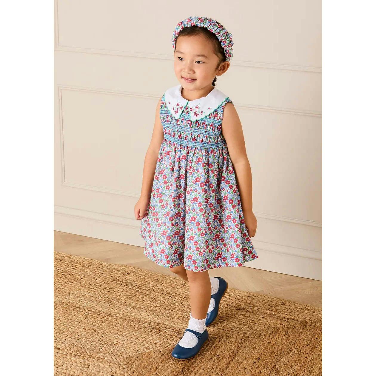 Emilia Floral Embroidered Collar Sleeveless Dress in Red (12mths- 10yrs)