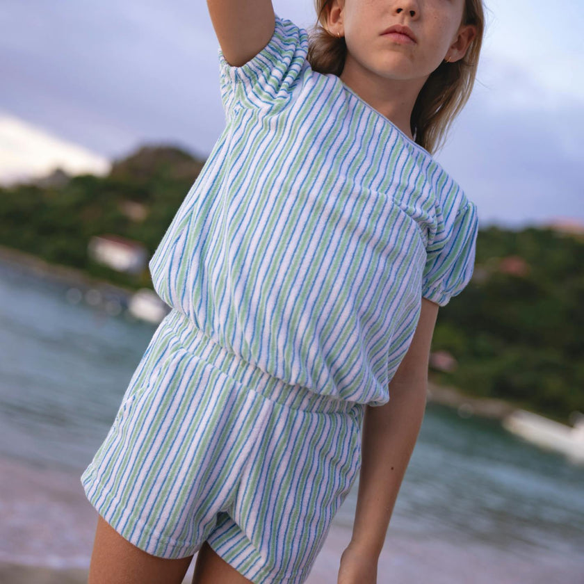 girls tamarin stripe french terry top and short set