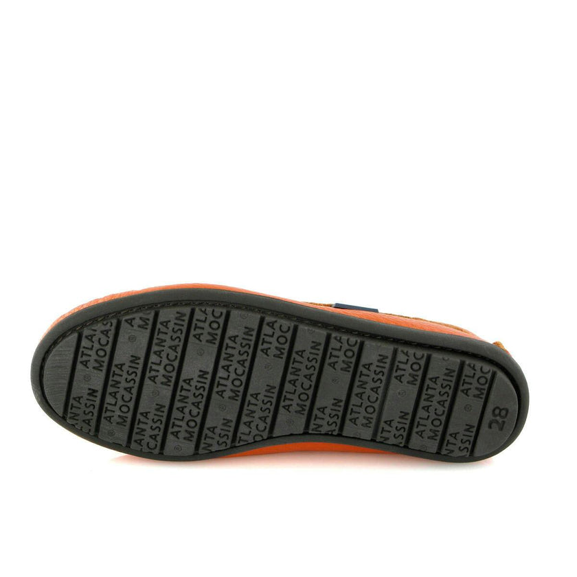 Grainy & Pirnted Leather Plain Moccasins, Orange & blue