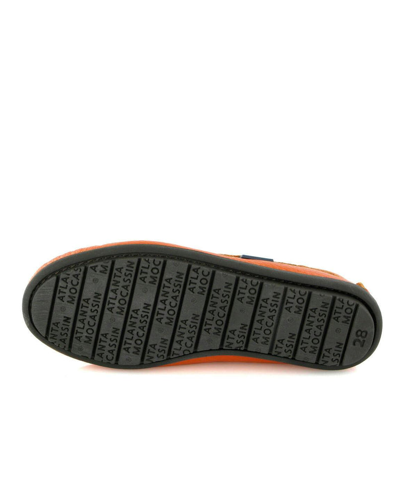Grainy & Pirnted Leather Plain Moccasins, Orange & blue