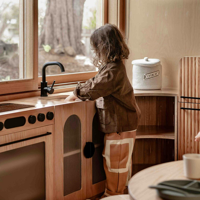 Oak Fluted Play Kitchen Set: Fridge + Sink + Oven
