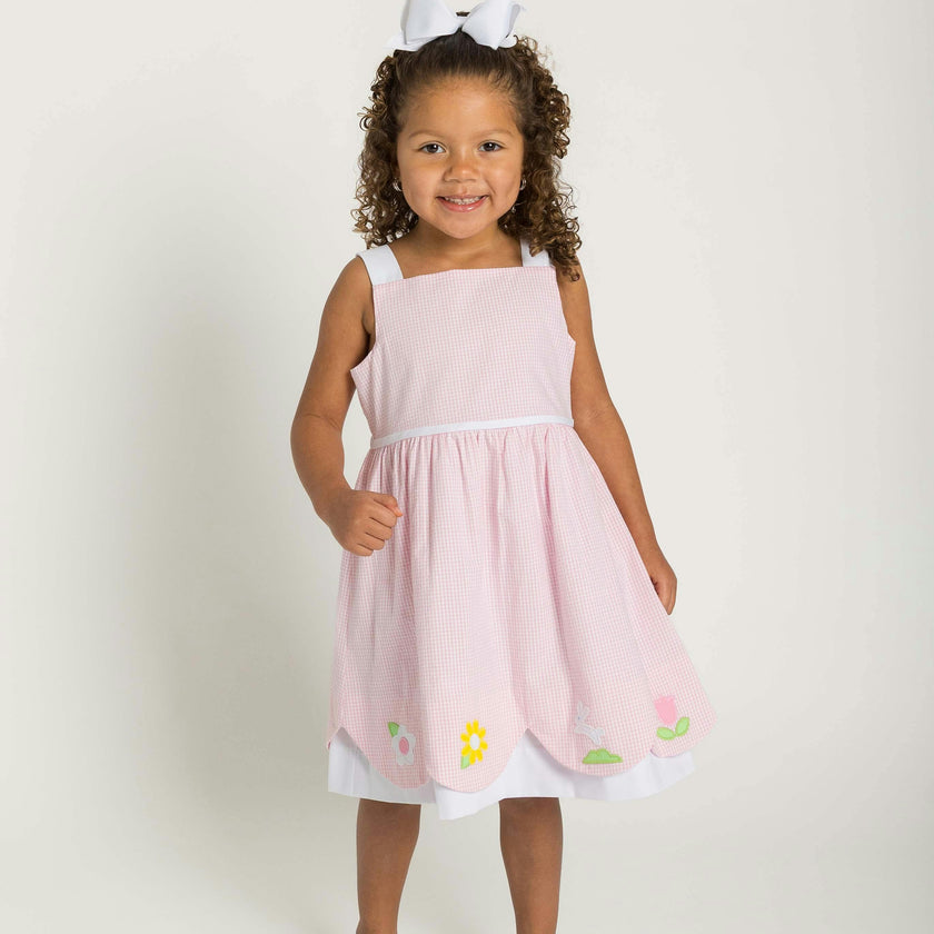 Seersucker Check Dress W/Flowers & DUPLICATE