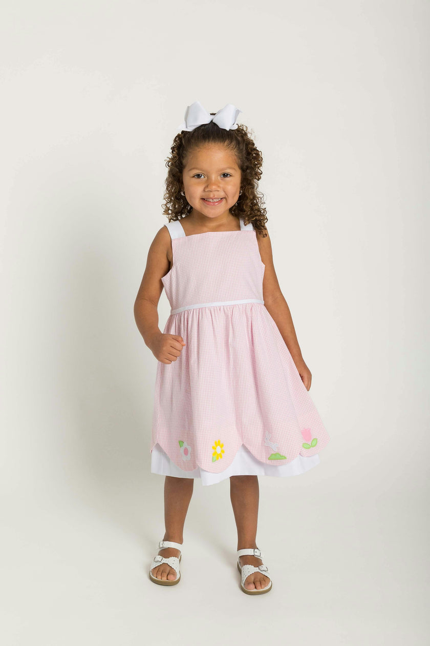 Seersucker Check Dress W/Flowers & DUPLICATE