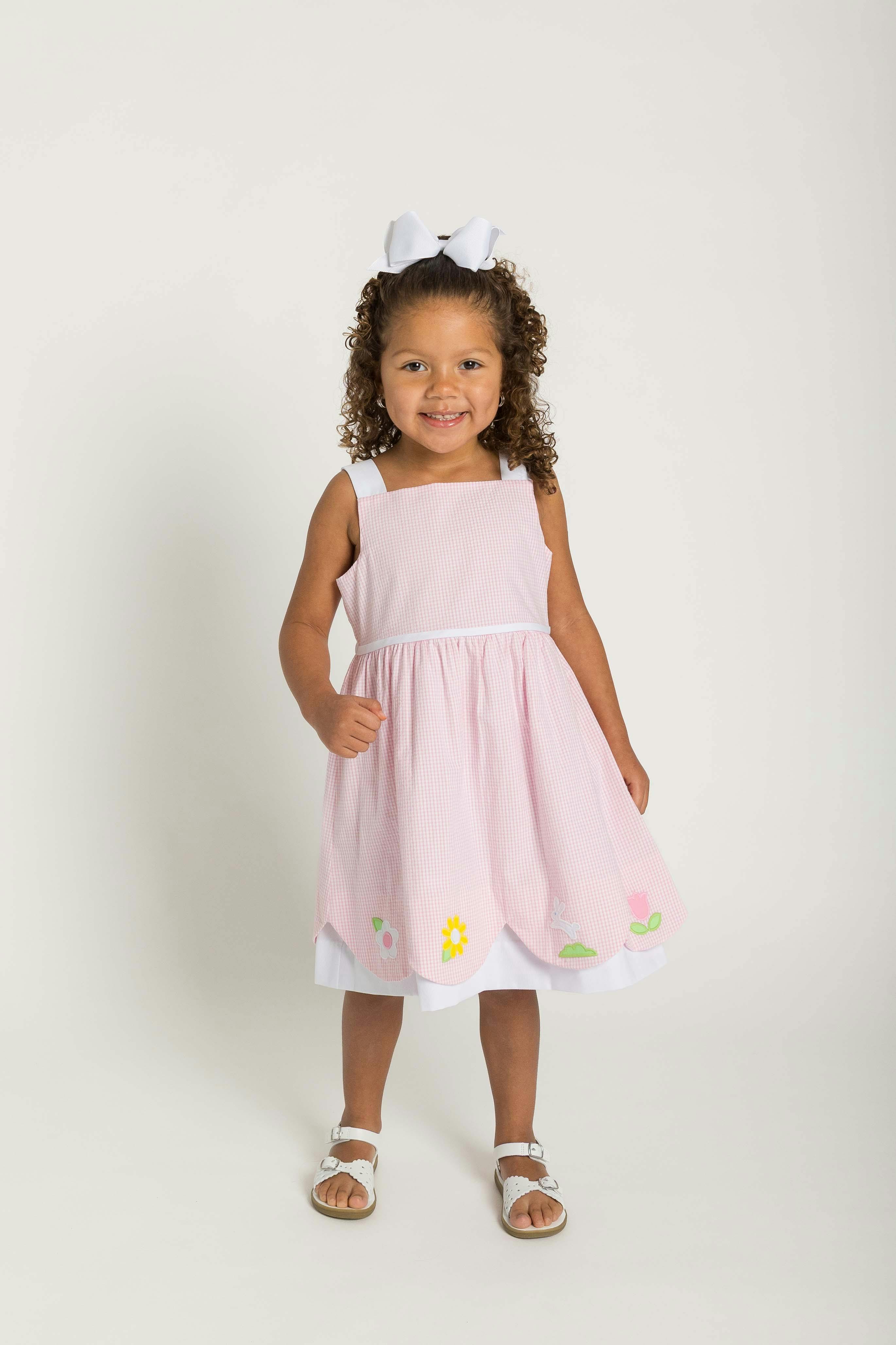 Seersucker Check Dress W/Flowers & DUPLICATE