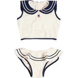 Mariner Collar Embroidered Boat Motif Two Piece Swimsuit in White (12mths- 10yrs)