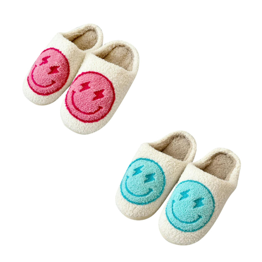 Tweens Plush Slippers with a Happy Face and Lightning Bolt Eyes