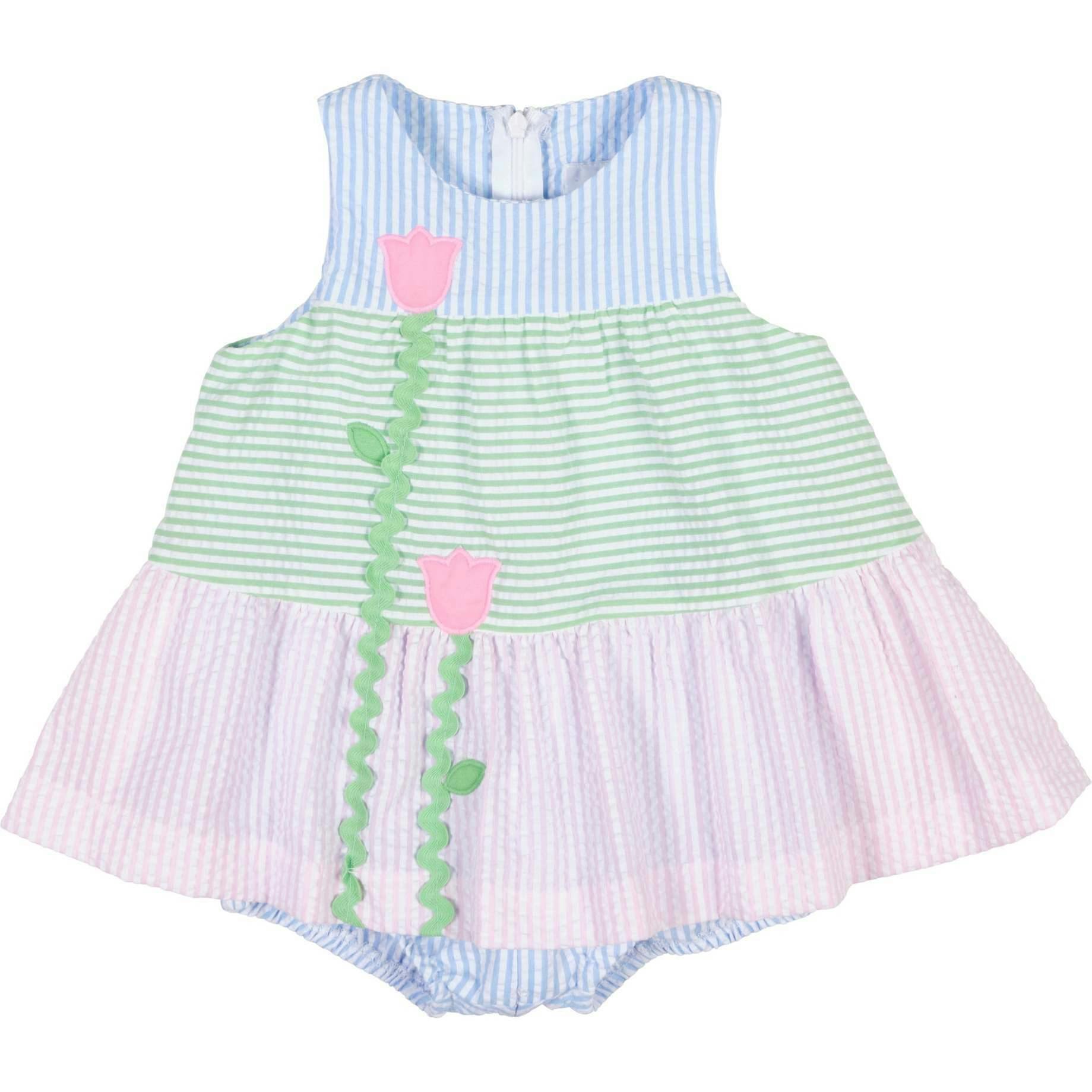 Seersucker Romper With Tulips