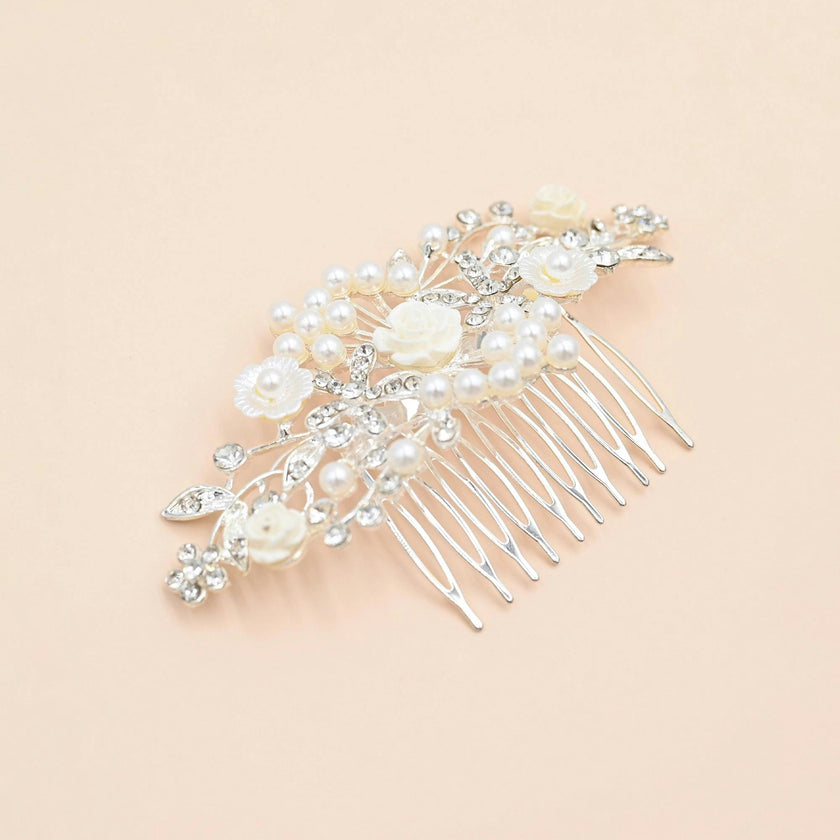 Crystal Pearl and Ivory Floral Hair Comb