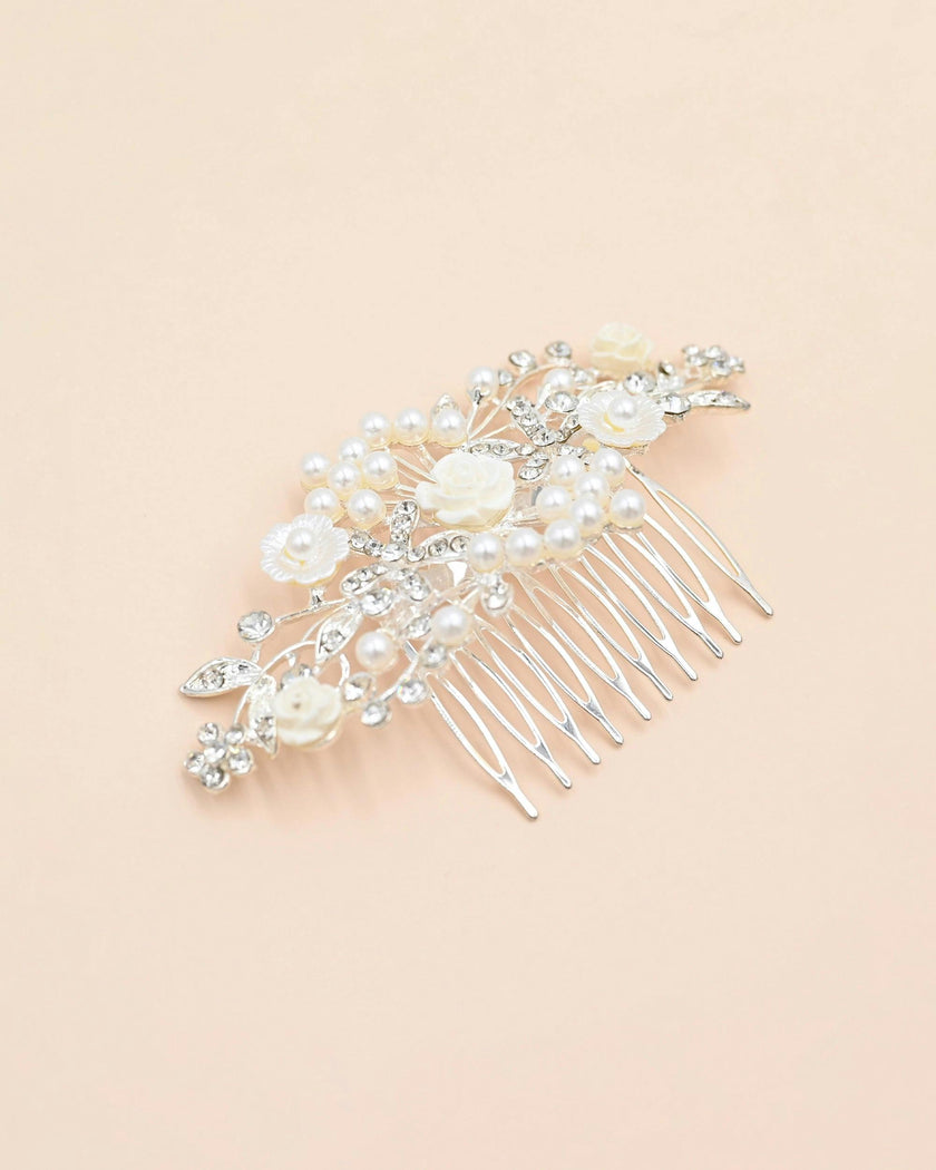 Crystal Pearl and Ivory Floral Hair Comb
