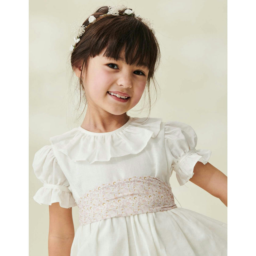 White Vega Floral Long Ceremony Girl Dress