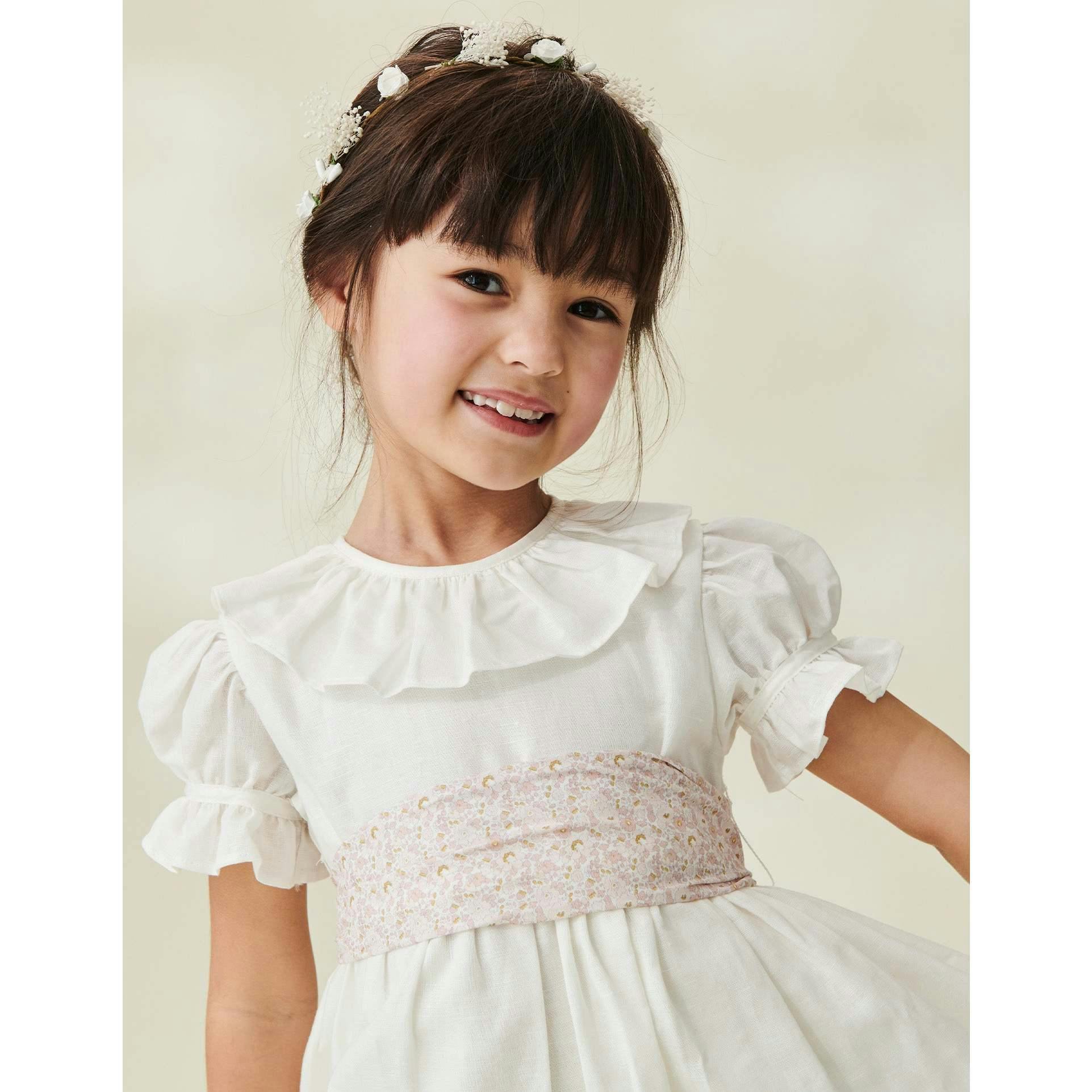White Vega Floral Long Ceremony Girl Dress