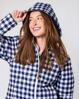 Women's Winter Coat in Navy Gingham