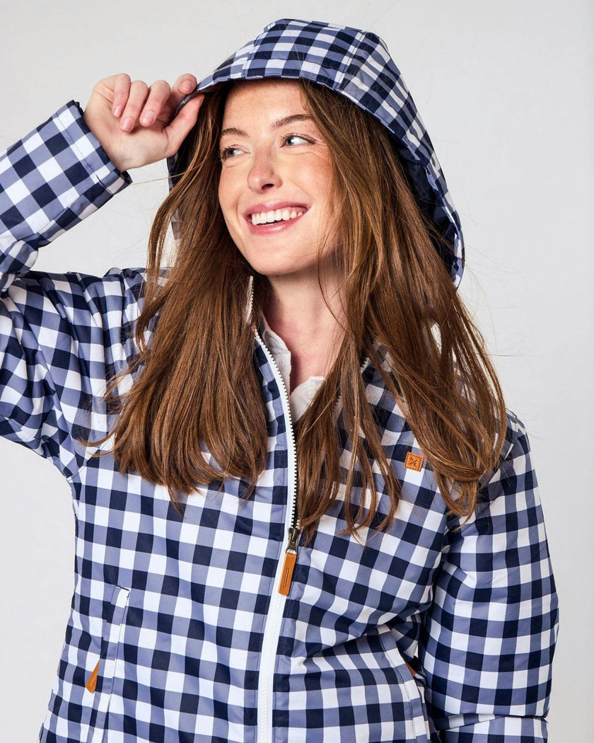 Women's Winter Coat in Navy Gingham