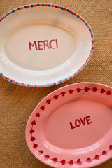 Ceramic Serving Platter with Hand-painted MERCI - Medium