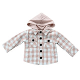 Hooded Shacket Pink Plaid