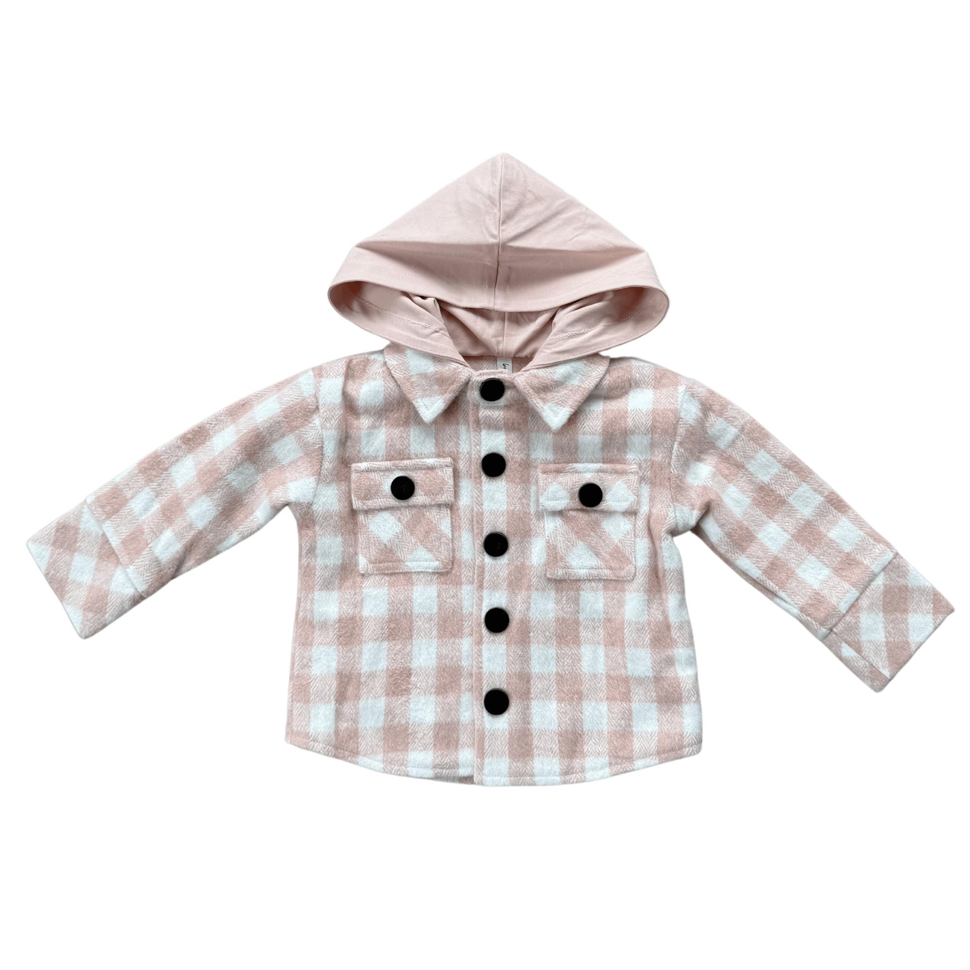 Hooded Shacket Pink Plaid