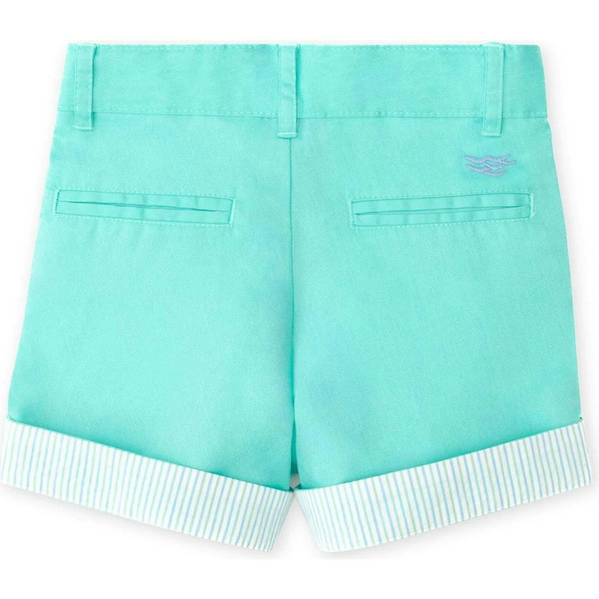 Wyatt Shorts in Gibbs Hill Green with Seaside Seersucker Cuffs