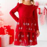 Peppermint Swirl Sequin Christmas Long Sleeve Tutu Dress