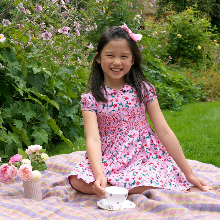 Pink Smocked Button-Front Dress
