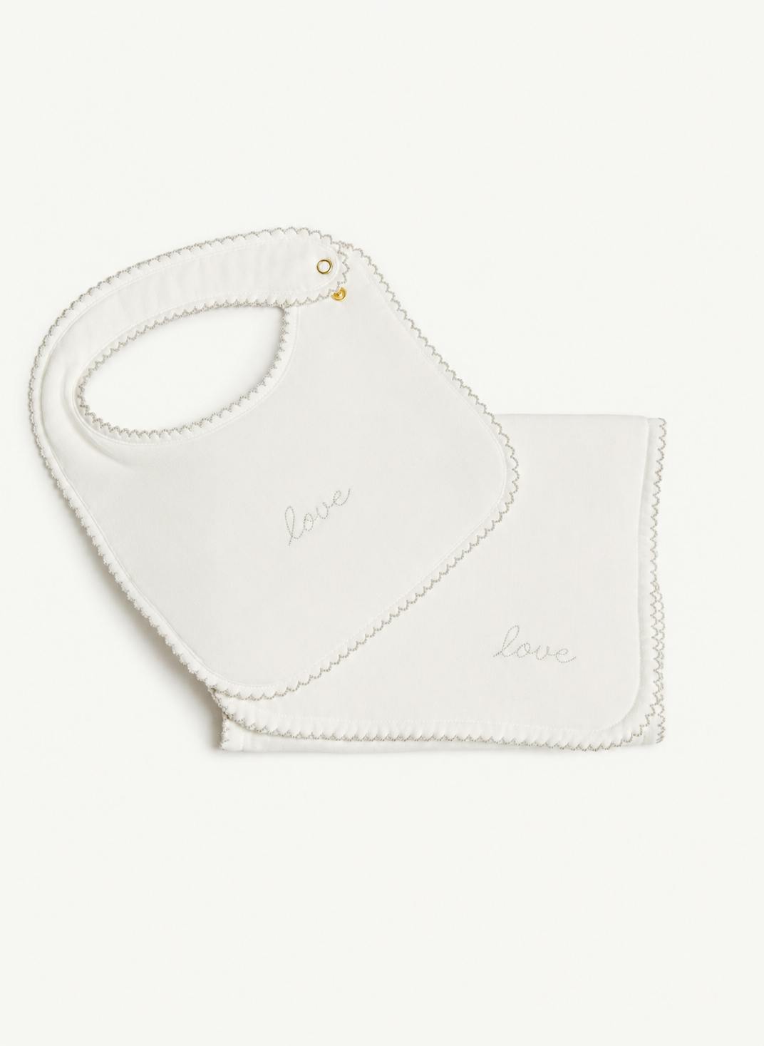 Baby Bib & Burp Cloth Set - Embroidered 