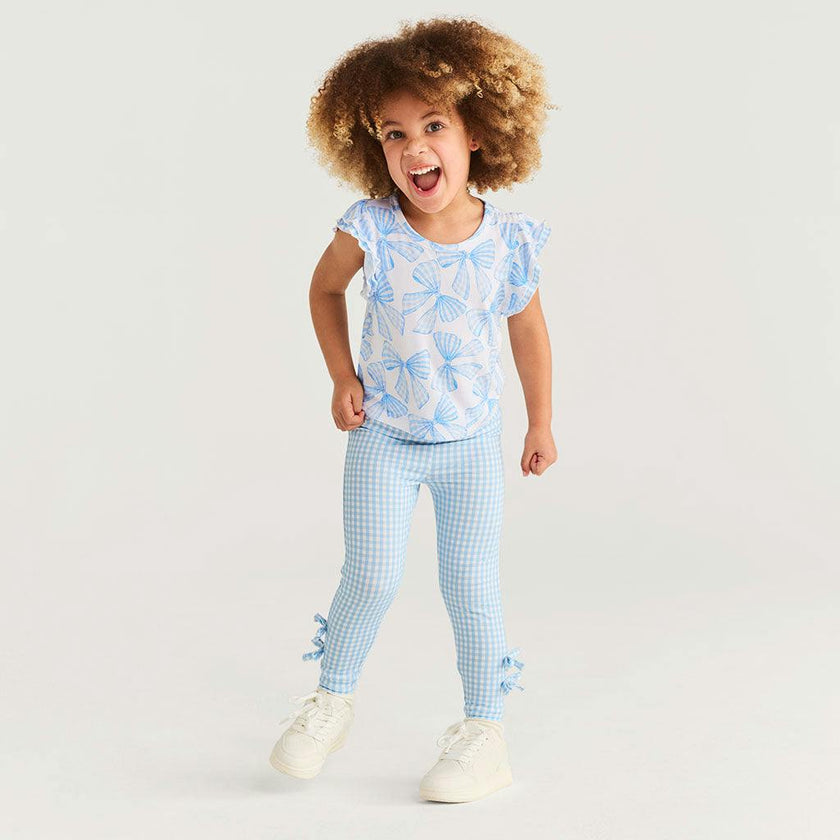 Blue Gingham Bow Leggings