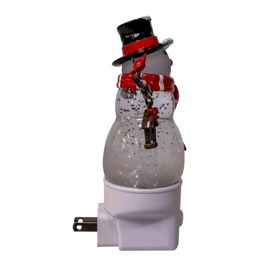 Kurt Adler Snowman With Red Scarf & Cardinal Spinning Glitter LED Night Light
