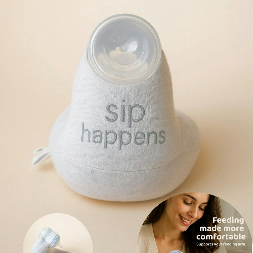 Baby Bottle Pillow Holder for Parents - "Sip Happens"