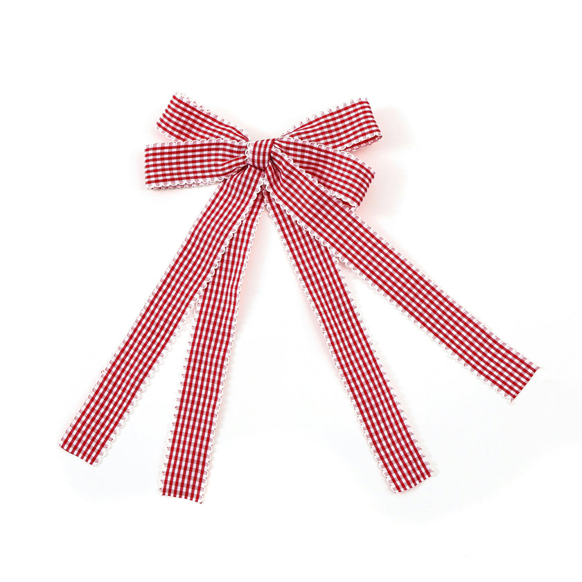Halo Luxe Jocelyn Gingham Scalloped Bow Hair Clip - Red