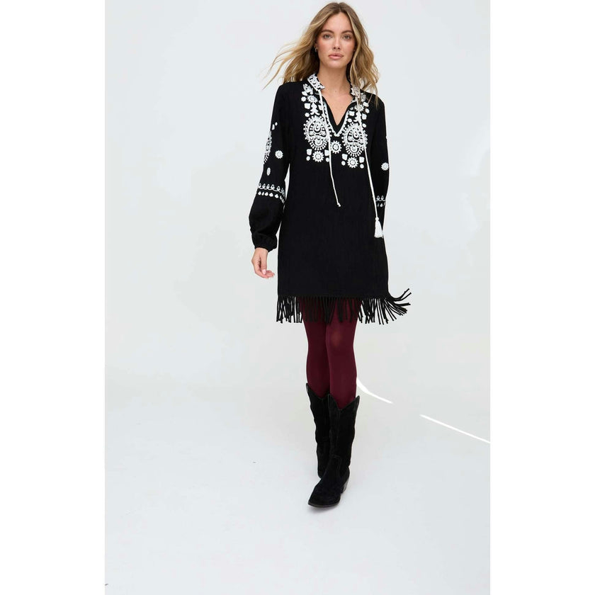 Katie Fringe Embroidered Mini Dress