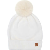 Kids Knit Winter Hat with Faux Fur Pom