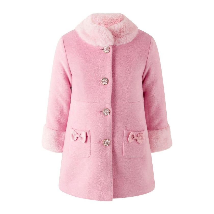 Sparkle Button Faux Fur Dress Coat