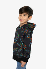 Fleece Hooded Sweatshirt Black Printed Controller