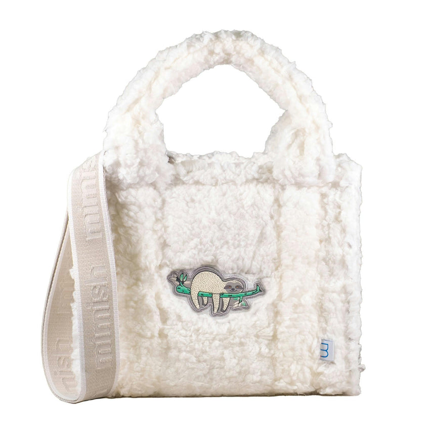 Sherpa Tote Bag – Cozy, Colorful & Convertible with Matching Coin Purse, Lounging Sloth