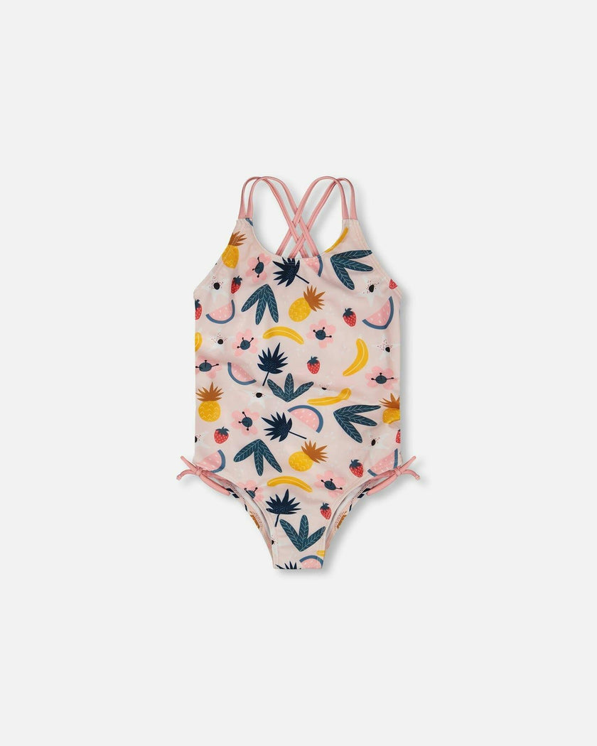 One-Piece Swimsuit Pink Printed Fruits