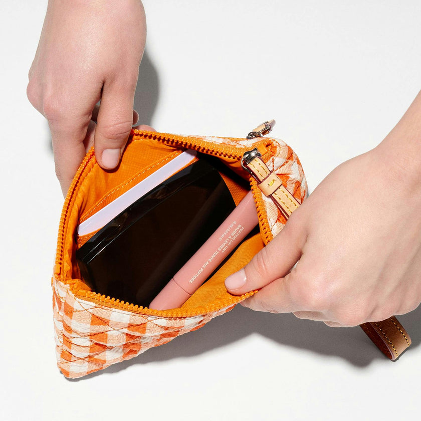 Sunset Orange Gingham Flat Metro Wristlet