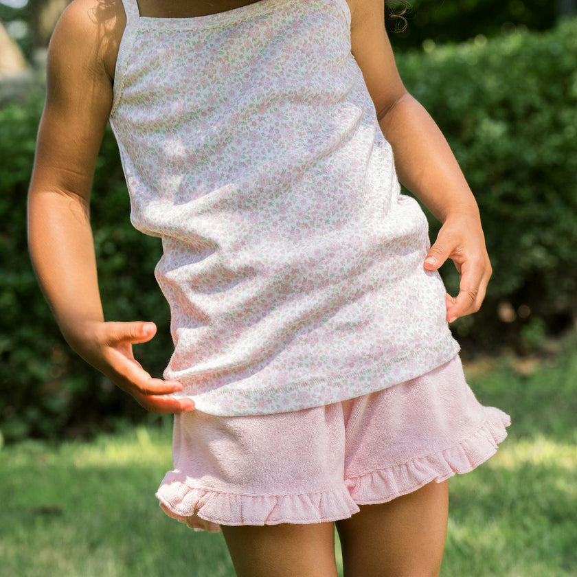 girls pink ruffle french terry short