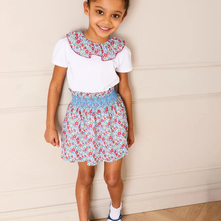 Emilia Floral Elasticated Waist Skirt in Red (2-10yrs)